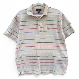 Ivy Crew Vintage Striped Polo Shirt | Large 90s Preppy Style Multi-Color Stripe